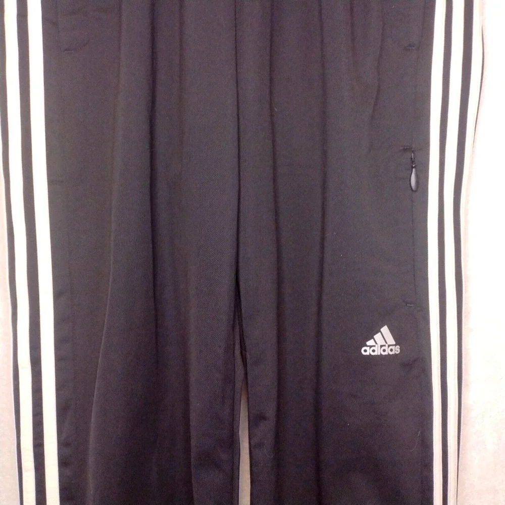 Adidas Mens Medium Black White 3-Stripe Track Pants Joggers‎ RN 88387